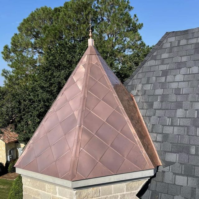 Weatherford, TX — hand cut copper metal formed into custom sections of the homeowners roof in Weatherford TX